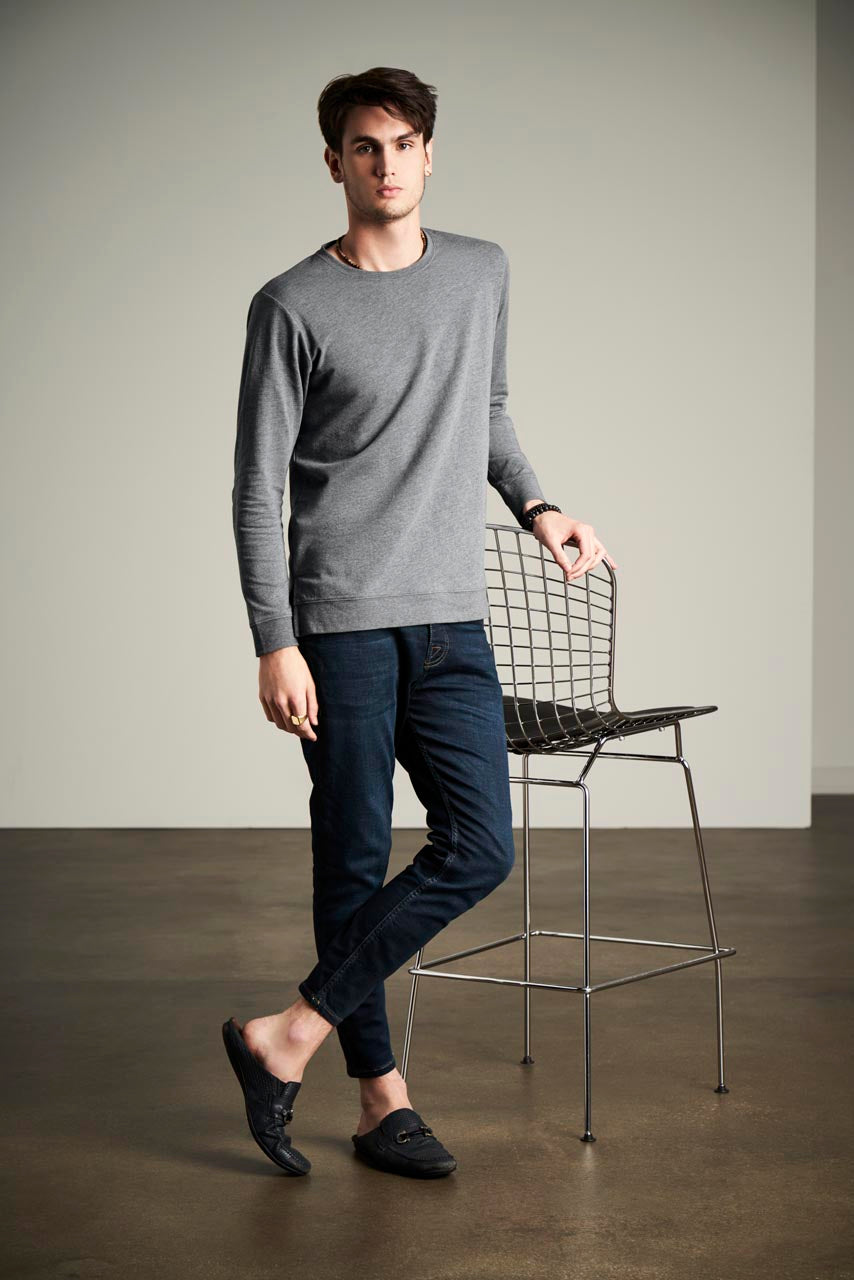 UNISEX LIGHT TERRY CREW - Black - Model