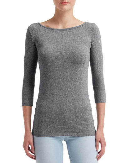 WOMEN'S STRETCH 3/4 SLEEVE TEE - Heather Graphite - Main