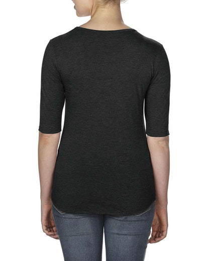 WOMEN’S TRI-BLEND DEEP SCOOP 1/2 SLEEVE TEE - Black - Additional