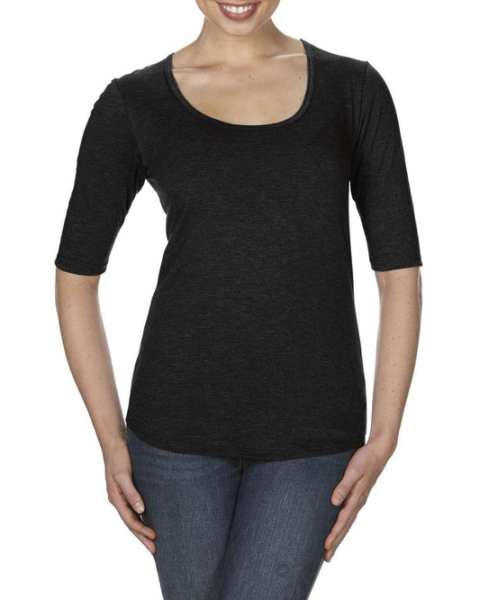 WOMEN’S TRI-BLEND DEEP SCOOP 1/2 SLEEVE TEE - Black - Main