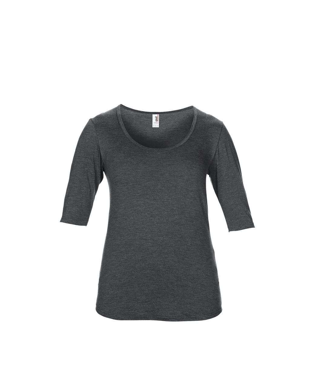 WOMEN’S TRI-BLEND DEEP SCOOP 1/2 SLEEVE TEE - Heather Dark Grey - Main