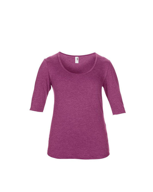 WOMEN’S TRI-BLEND DEEP SCOOP 1/2 SLEEVE TEE - Heather Raspberry - Main