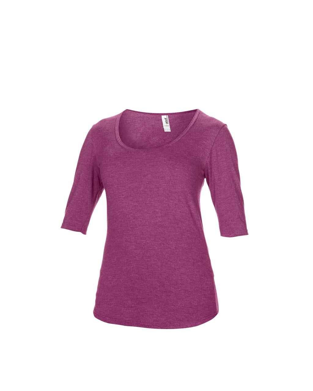 WOMEN’S TRI-BLEND DEEP SCOOP 1/2 SLEEVE TEE - Heather Raspberry - Additional
