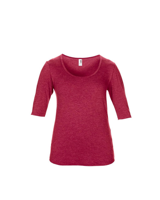 WOMEN’S TRI-BLEND DEEP SCOOP 1/2 SLEEVE TEE - Heather Red - Main