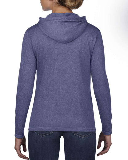 WOMEN’S LIGHTWEIGHT LONG SLEEVE HOODED TEE - Heather Blue/Neon Yellow - Additional