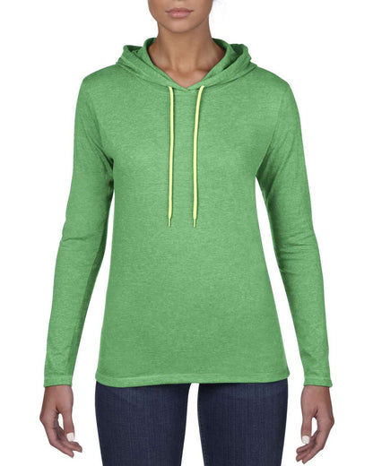 WOMEN’S LIGHTWEIGHT LONG SLEEVE HOODED TEE - Heather Green/Neon Yellow - Main