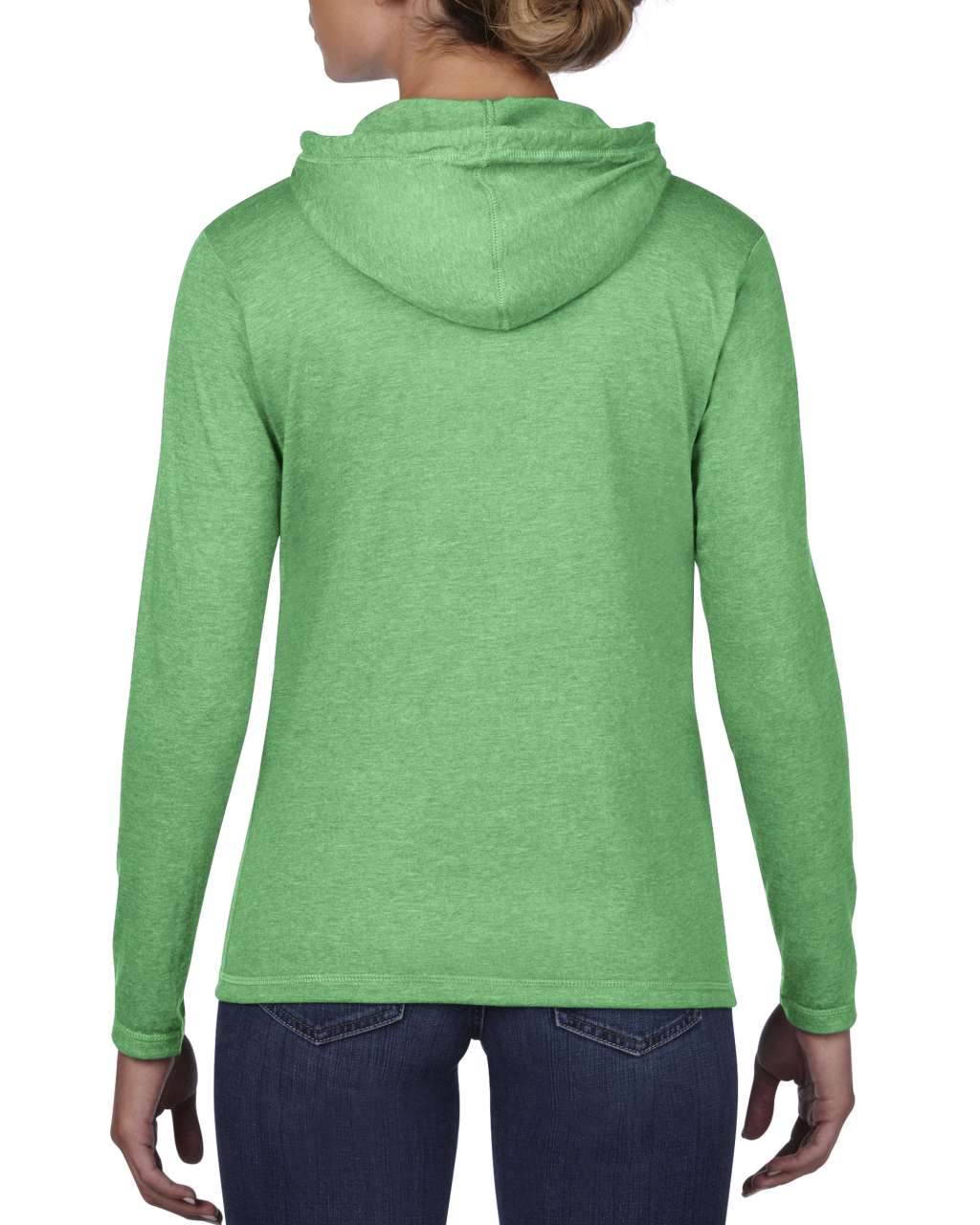 WOMEN’S LIGHTWEIGHT LONG SLEEVE HOODED TEE - Heather Green/Neon Yellow - Additional