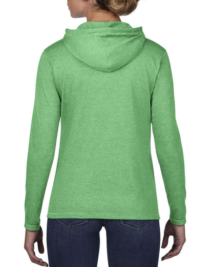 WOMEN’S LIGHTWEIGHT LONG SLEEVE HOODED TEE - Heather Green/Neon Yellow - Additional