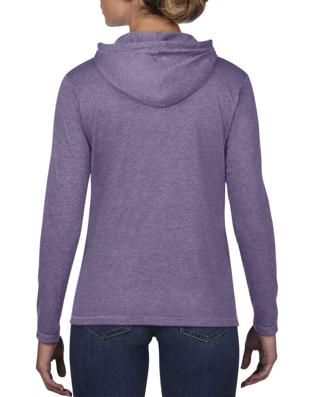 WOMEN’S LIGHTWEIGHT LONG SLEEVE HOODED TEE - Heather Purple/Neon Yellow - Additional