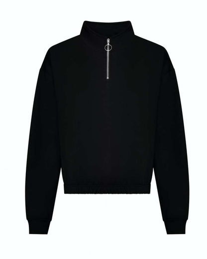 WOMEN'S CROPPED 1/4 ZIP SWEAT - Deep Black - Main