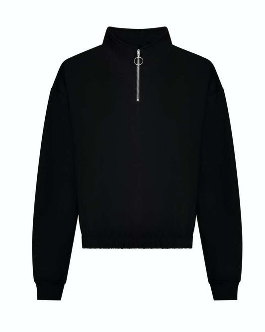WOMEN'S CROPPED 1/4 ZIP SWEAT - Deep Black - Main