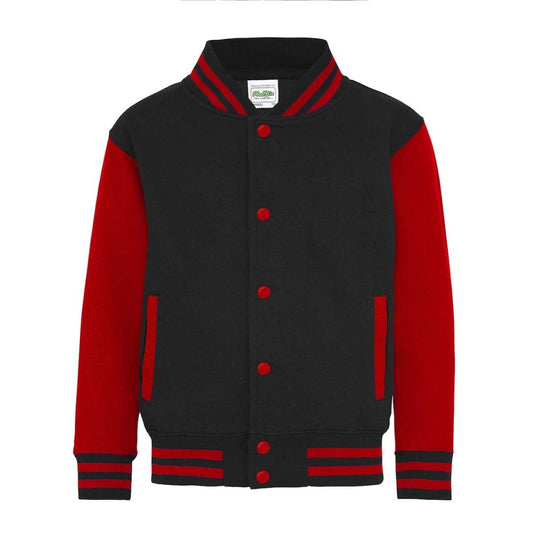 KIDS VARSITY JACKET - Jet Black/Fire Red - Main