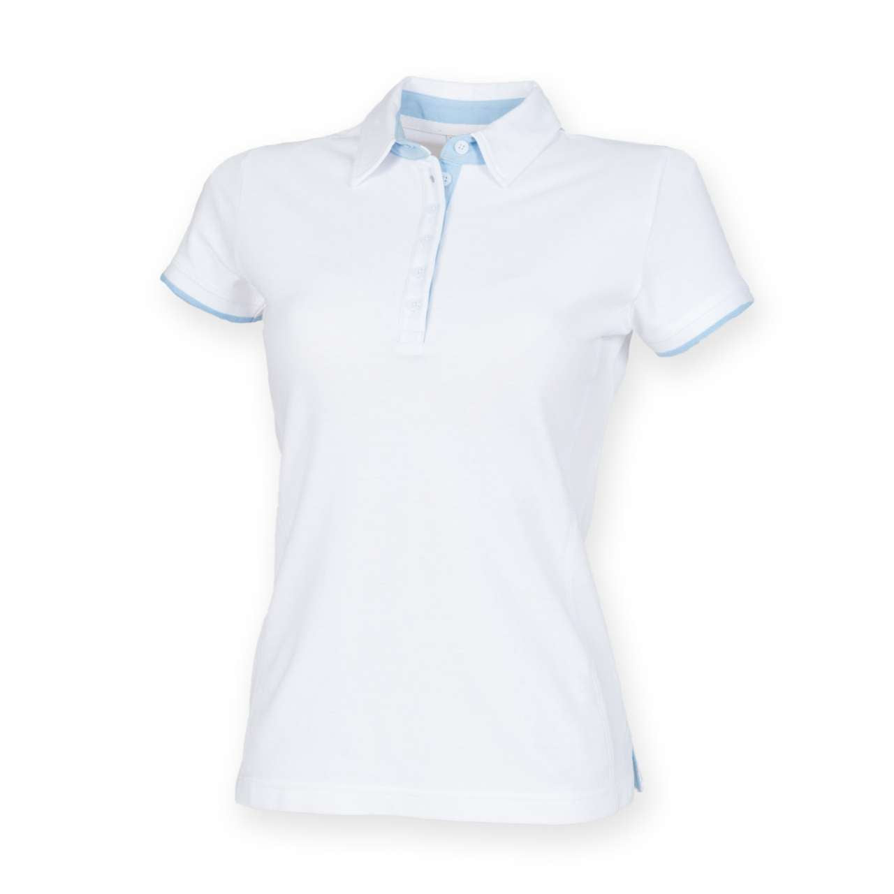 LADIES CONTRAST POLO SHIRT - White/Sky - Main