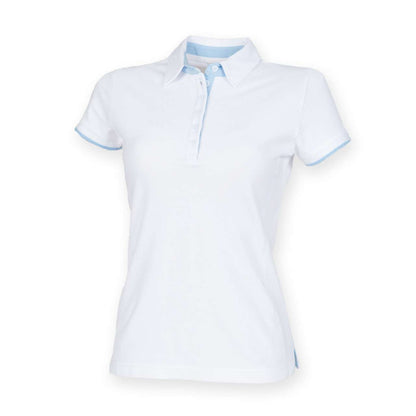 LADIES CONTRAST POLO SHIRT - White/Sky - Main