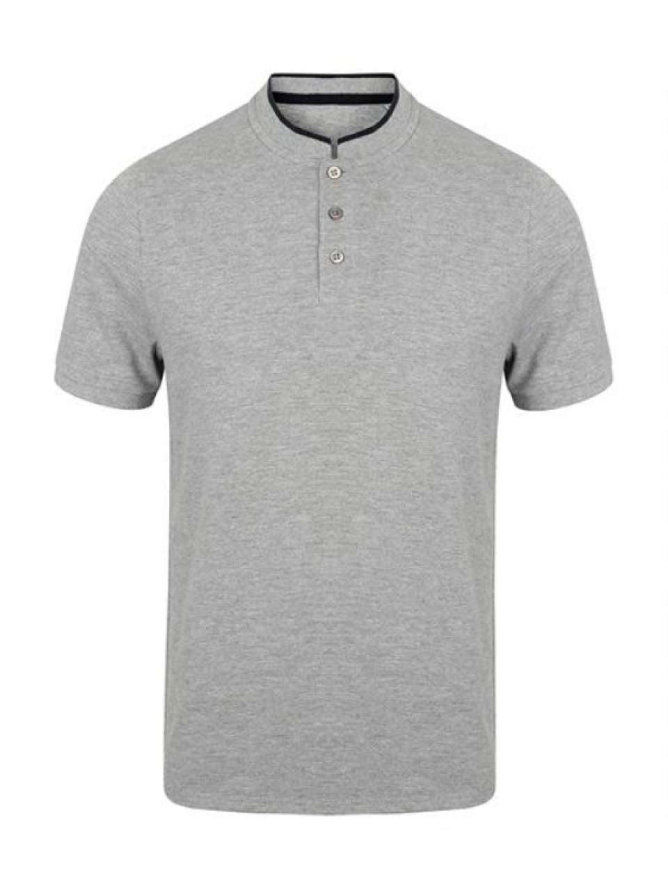 STAND COLLAR STRETCH POLO SHIRT - Heather Grey/Bright Navy - Main