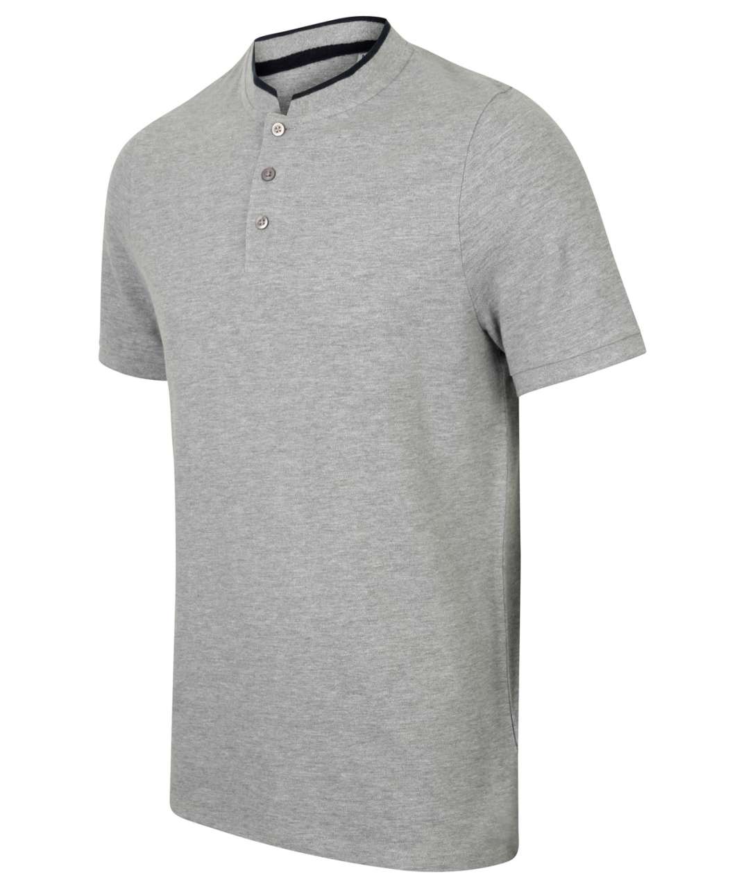 STAND COLLAR STRETCH POLO SHIRT - Heather Grey/Bright Navy - Additional