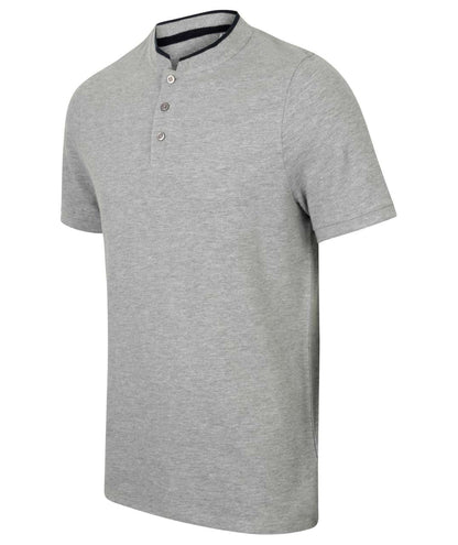 STAND COLLAR STRETCH POLO SHIRT - Heather Grey/Bright Navy - Additional