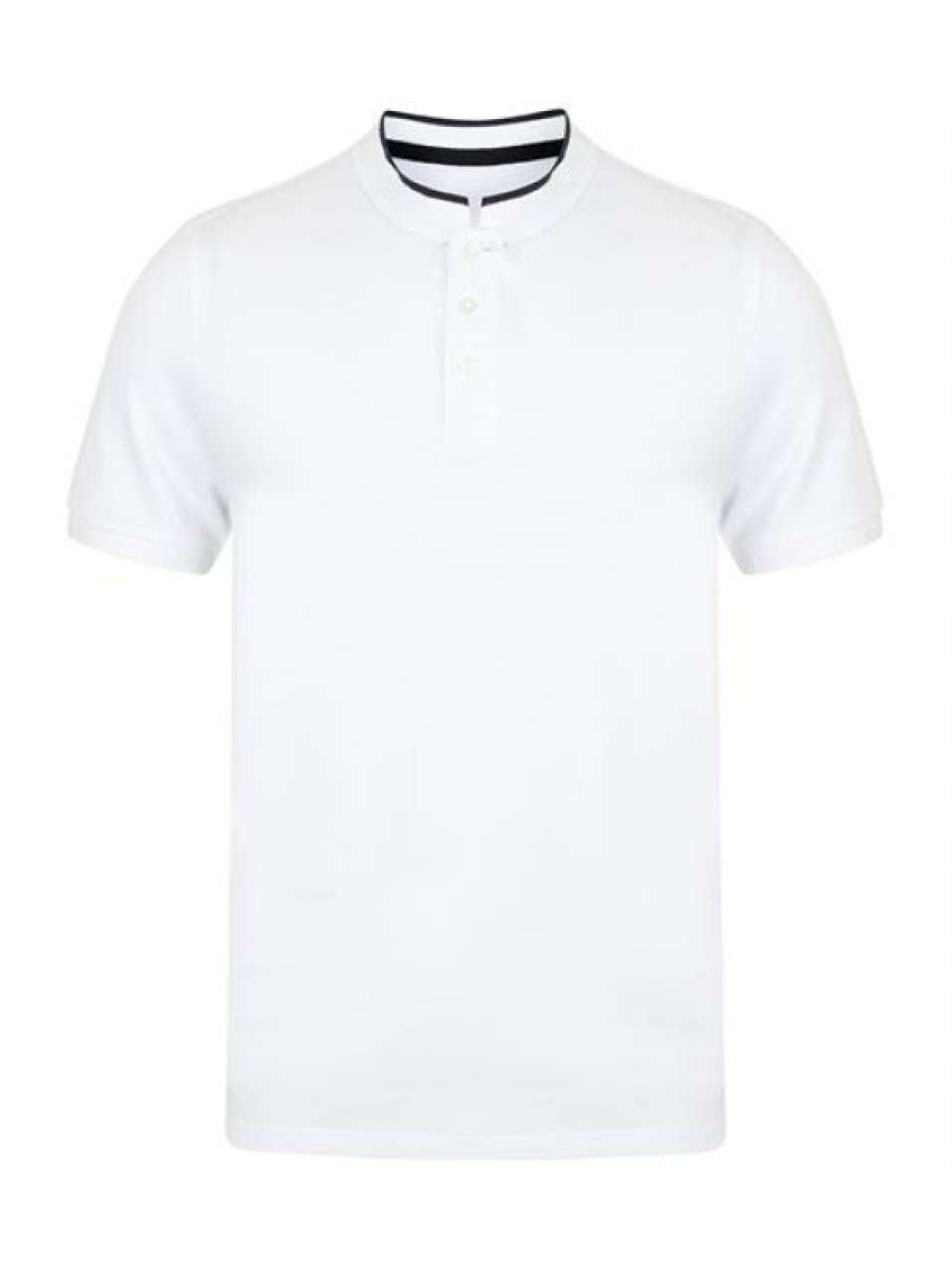 STAND COLLAR STRETCH POLO SHIRT - White/Bright Navy - Main