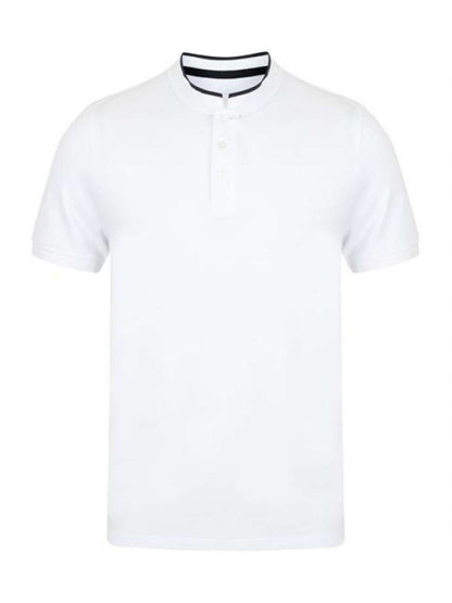 STAND COLLAR STRETCH POLO SHIRT - White/Bright Navy - Main
