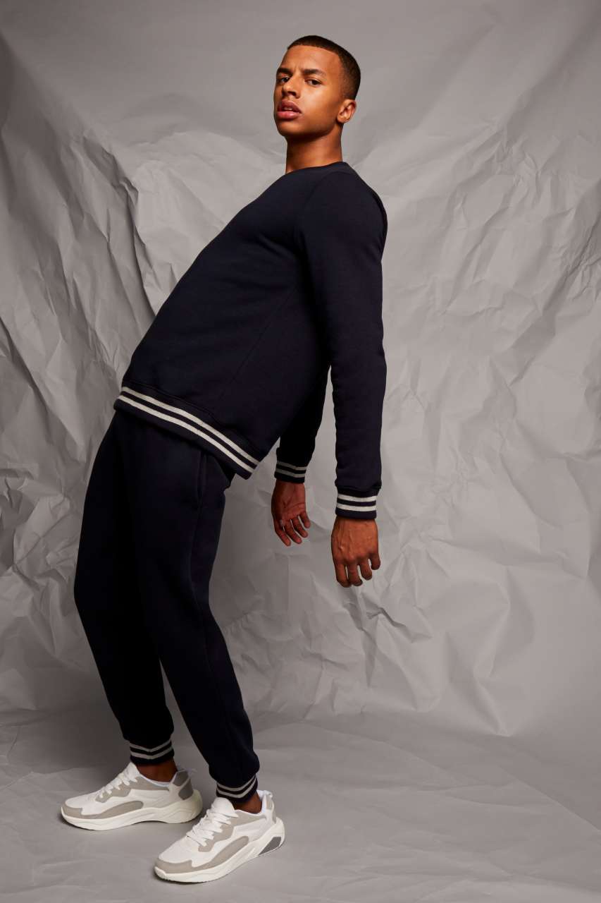 SWEAT WITH STRIPE CUFFS - Black/Heather Grey - Additional