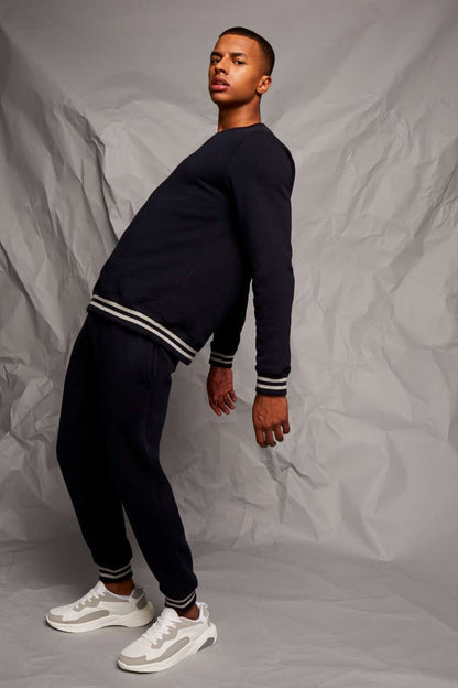 SWEAT WITH STRIPE CUFFS - Black/Heather Grey - Additional