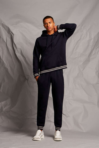 HOODIE WITH STRIPED CUFFS - Black/Heather Grey - Additional