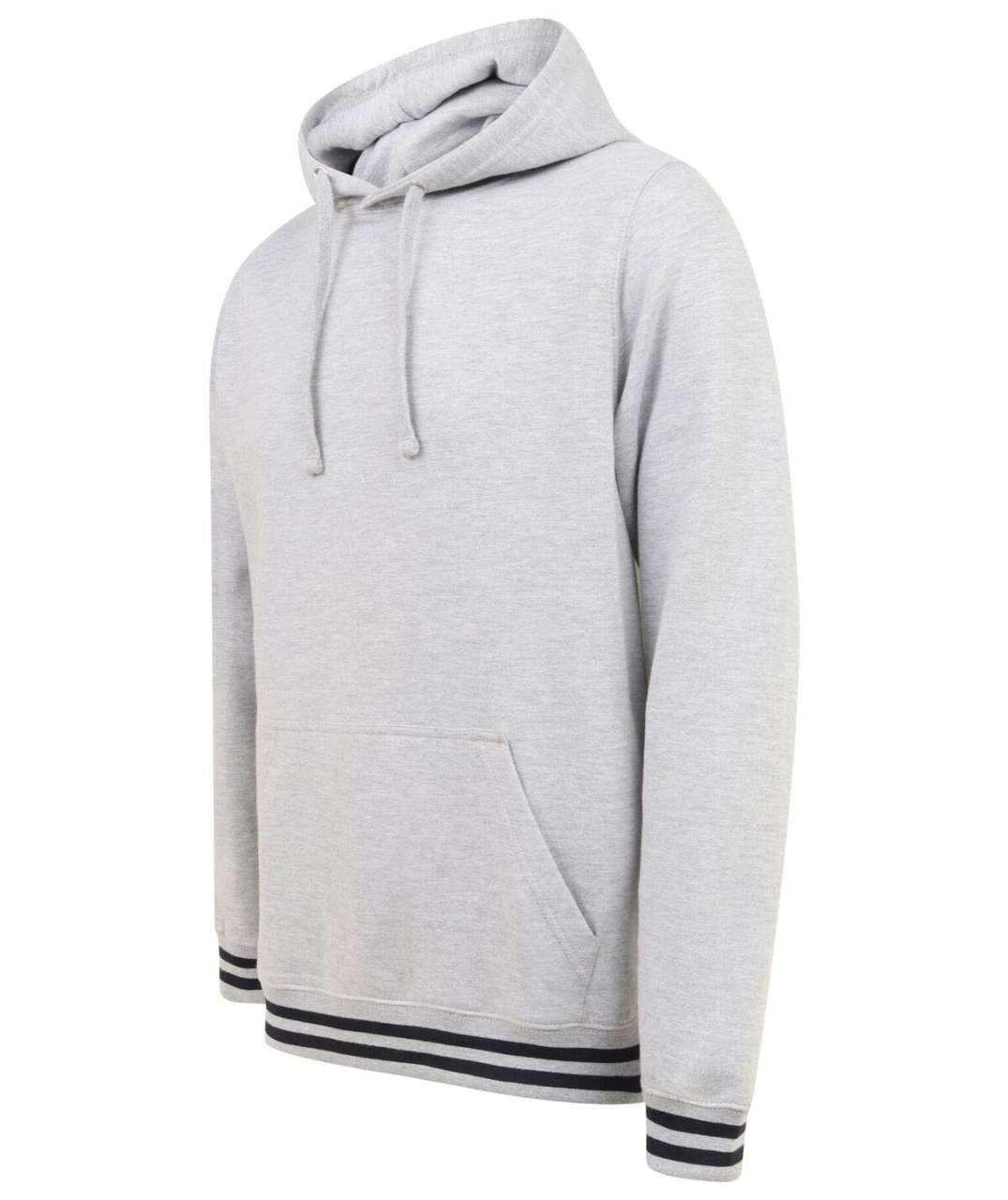 HOODIE WITH STRIPED CUFFS - Black/Heather Grey - Additional