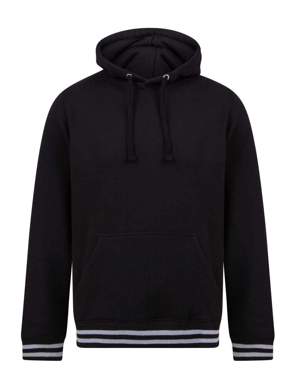 HOODIE WITH STRIPED CUFFS - Black/Heather Grey - Main
