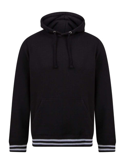 HOODIE WITH STRIPED CUFFS - Black/Heather Grey - Main
