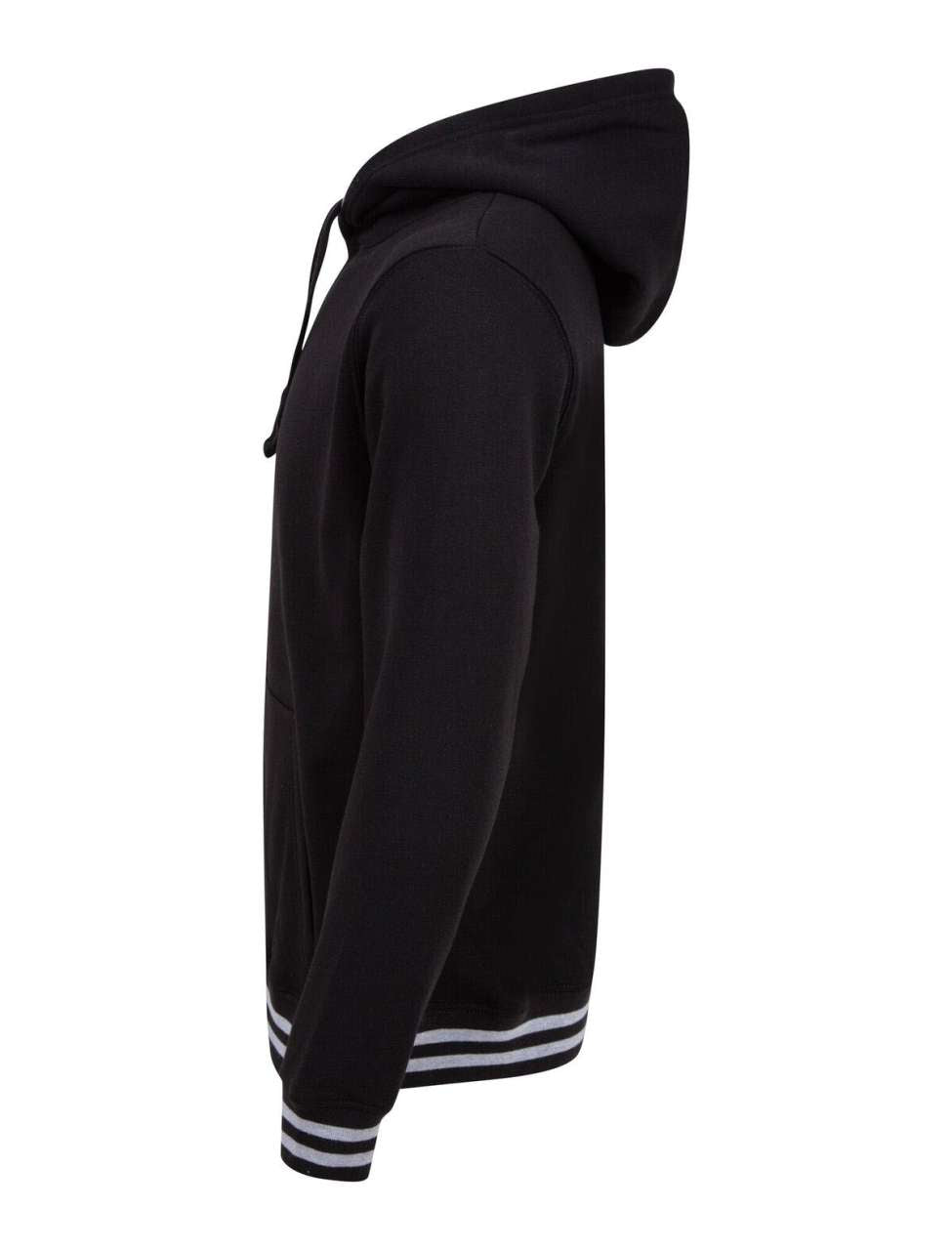 HOODIE WITH STRIPED CUFFS - Black/Heather Grey - Additional