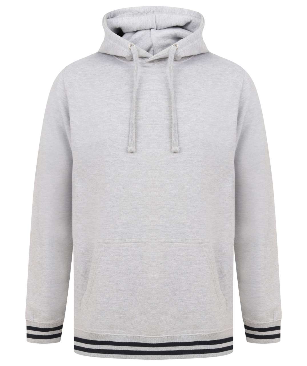 HOODIE WITH STRIPED CUFFS - Heather Grey/Navy - Main