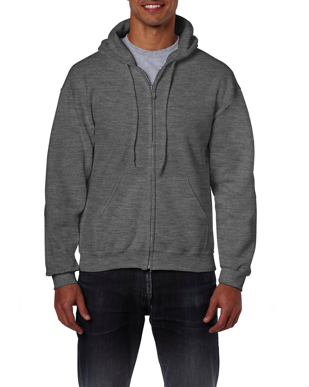 HEAVY BLEND™ ADULT FULL ZIP HOODED SWEATSHIRT - Dark Heather - Main