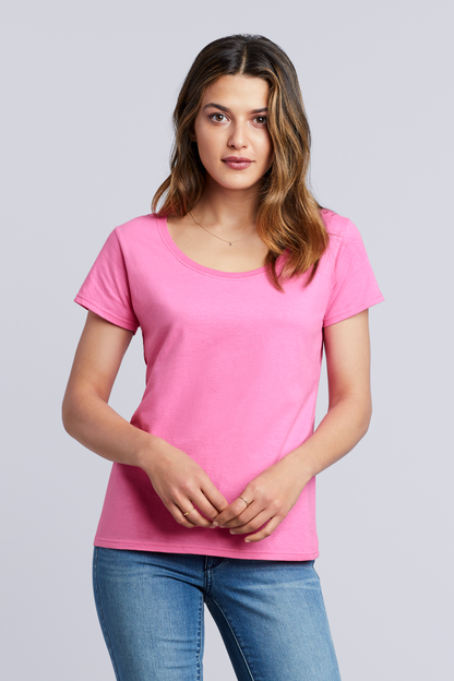 SOFTSTYLE ®  LADIES' DEEP SCOOP T-SHIRT - Azalea - Additional