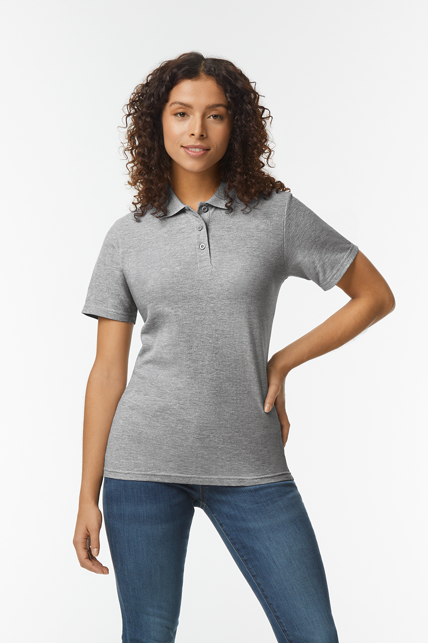 SOFTSTYLE ®  LADIES' DOUBLE PIQUÉ POLO WITH 3 COLOUR-MATCHED BUTTONS - Black - modelimageurl