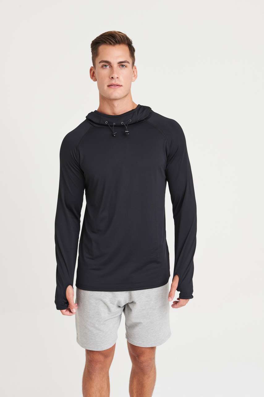 MENS COOL COWL NECK TOP - Jet Black - modelimageurl