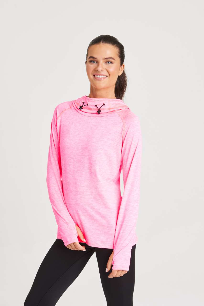 WOMEN'S COOL COWL NECK TOP - Black Slate Melange - modelimageurl