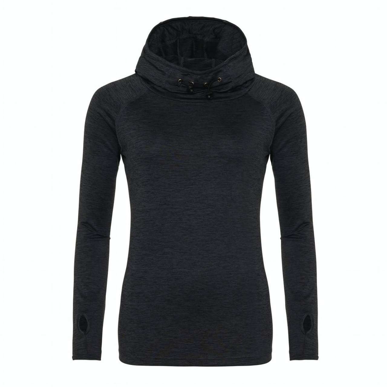 WOMEN'S COOL COWL NECK TOP - Black Slate Melange - colorimageurl