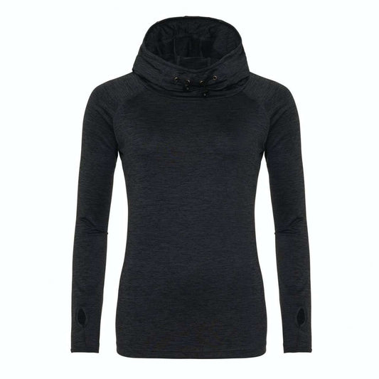 WOMEN'S COOL COWL NECK TOP - Black Slate Melange - colorimageurl