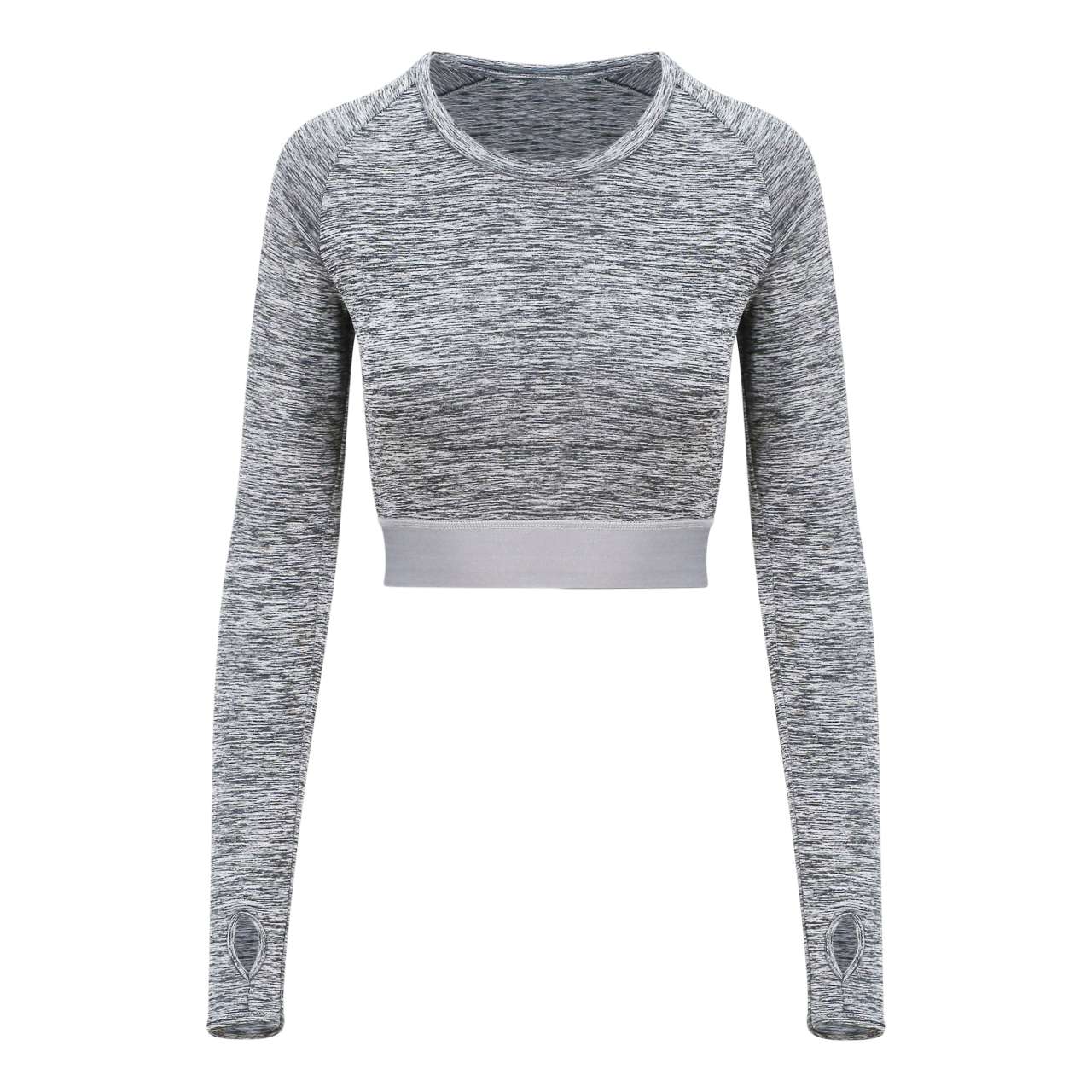 WOMEN'S LONG SLEEVE CROP T - Black Slate Melange - modelimageurl