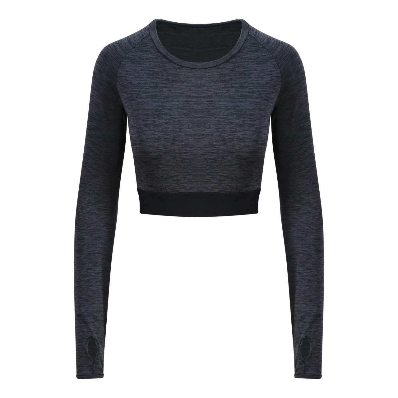 WOMEN'S LONG SLEEVE CROP T - Black Slate Melange - colorimageurl