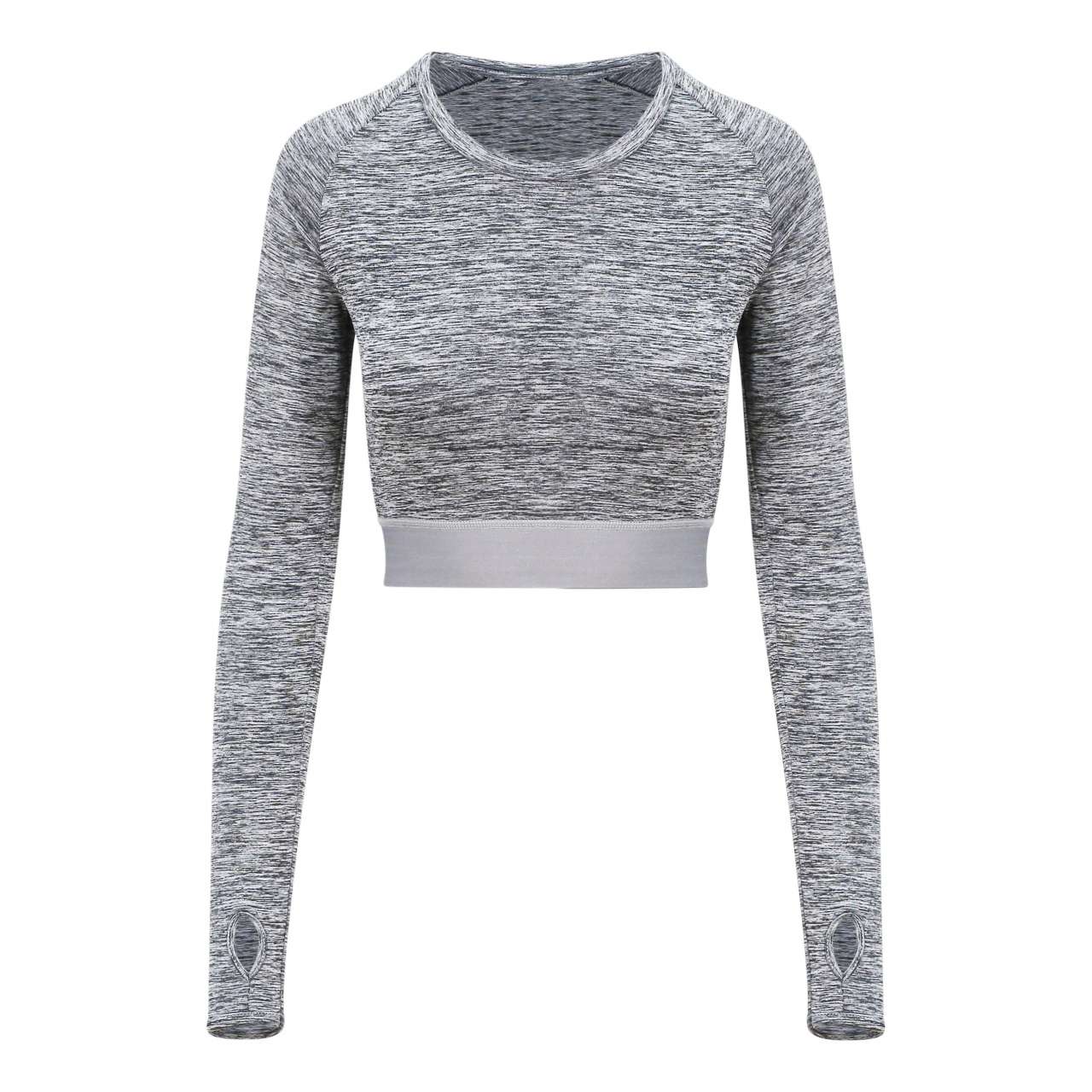 WOMEN'S LONG SLEEVE CROP T - Grey Melange - colorimageurl