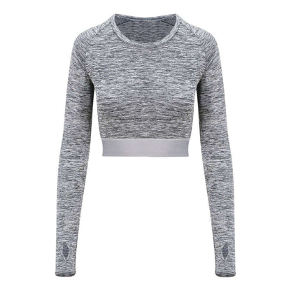 WOMEN'S LONG SLEEVE CROP T - Grey Melange - colorimageurl