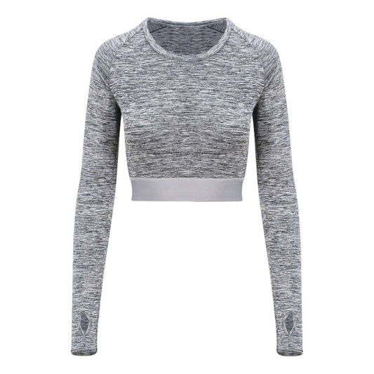 WOMEN'S LONG SLEEVE CROP T - Grey Melange - colorimageurl
