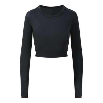 WOMEN'S LONG SLEEVE CROP T - Jet Black - colorimageurl