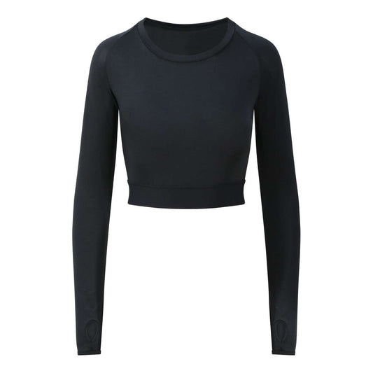 WOMEN'S LONG SLEEVE CROP T - Jet Black - colorimageurl