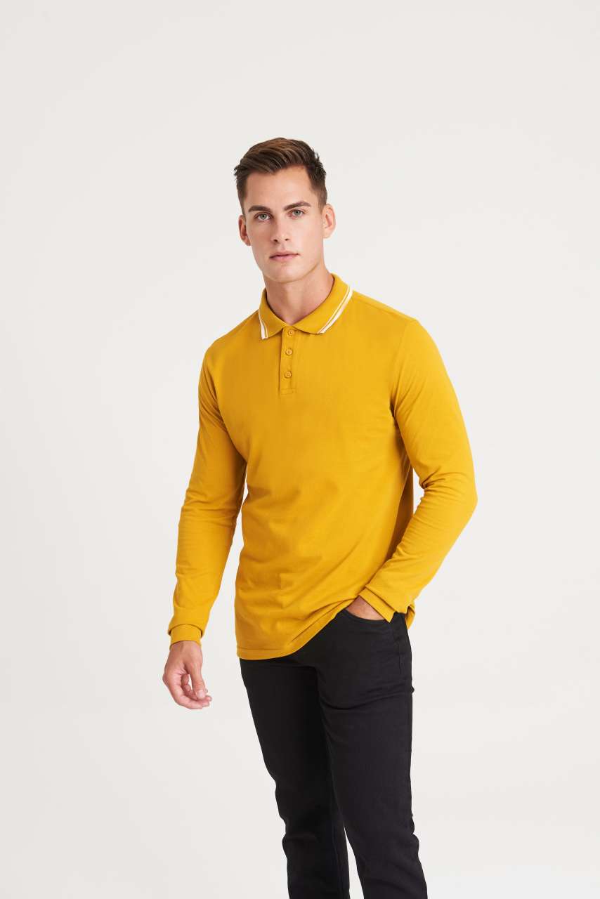 LONG SLEEVE TIPPED 100 POLO - Deep Black/White - modelimageurl