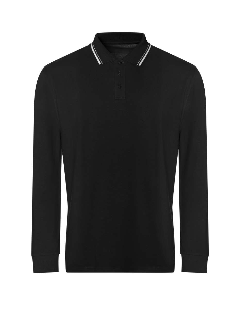 LONG SLEEVE TIPPED 100 POLO - Deep Black/White - colorimageurl