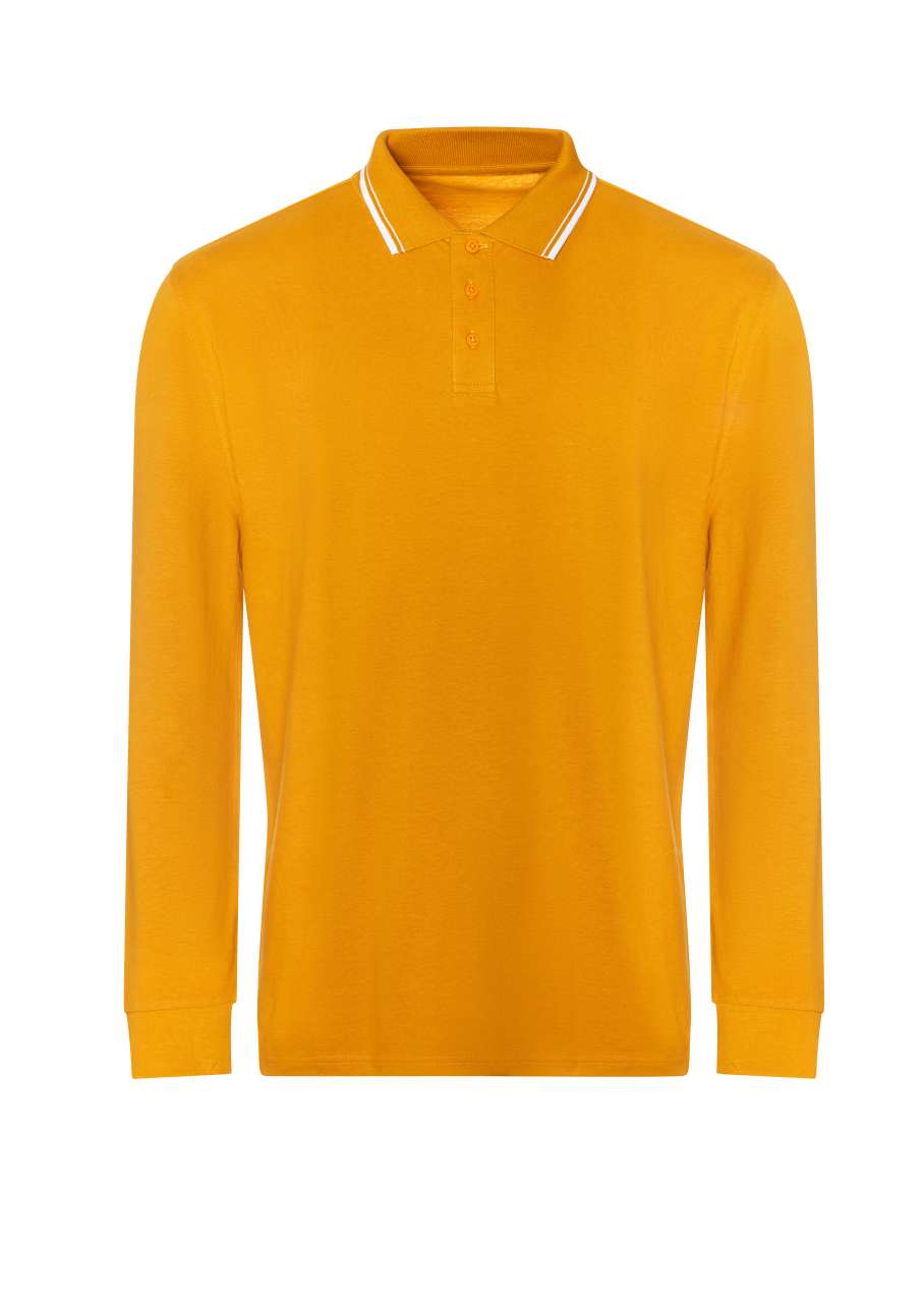LONG SLEEVE TIPPED 100 POLO - Mustard/White - colorimageurl