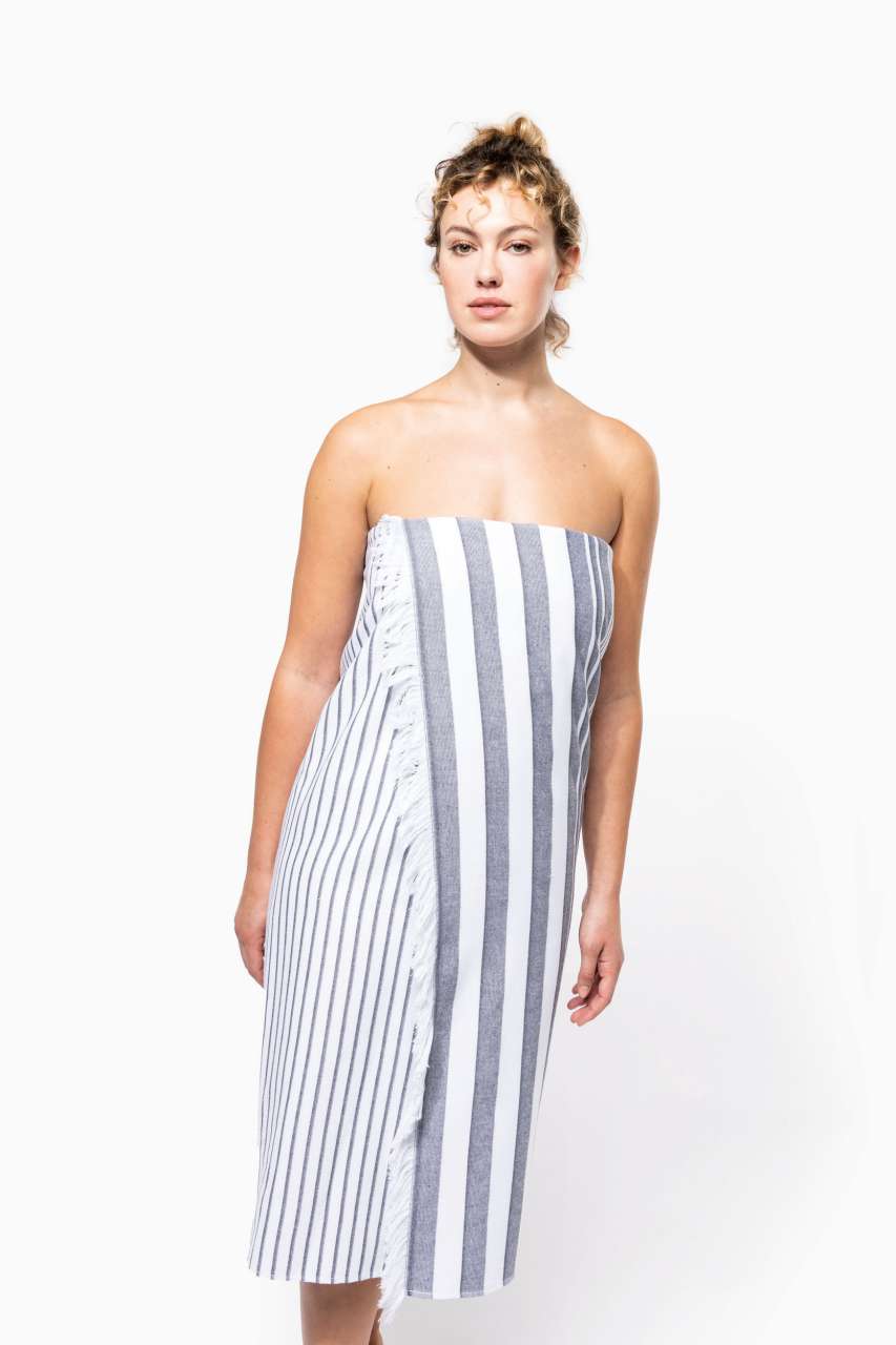 STRIPED FRINGED FOUTA - Striped White/Smoke - modelimageurl