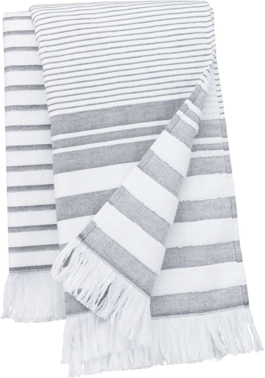STRIPED FRINGED FOUTA - Striped White/Smoke - colorimageurl